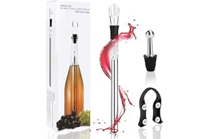 ZUSUZU Rafraichisseur de Bouteille de Vin Bâton,Ensembles Refroidisseur de Vin,4 en 1 Tige Refroidissante Acier + Bec Verseur + Coupe-Film + Bouchon de Bouteille,Cadeau pour les Amateurs de Vin