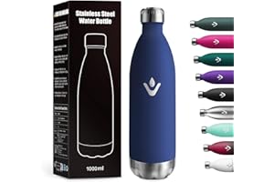 KOLLYKOLLA Borraccia Termica 1L, Bottiglia Acqua in Acciaio Inox, Antigoccia, Borraccia Riutilizzabile, senza BPA, Isolamento Doppia Parete per Scuola, Adulti, Ufficio, Sport, Palestra, Campeggio e Viaggi