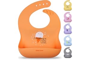 Kiddo Feedo Aufrollbares Lätzchen für Baby und Kleinkind, Mahlzeiten mit Tasche, bequem und einfach zu reinigen, Orange