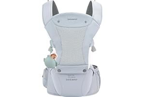 Bebamour Nosidełko dla noworodków i małych dzieci, siedzisko biodrowe, 0-36 miesięcy, z czepkiem, 3 poduszki do gryzienia, przedłużenie bioder, torba do przechowywania i etui na smoczek, niebieskie