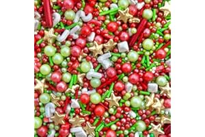 BAKE BOX BOUTIQUE Christmas sprinkles red green white gold stars cakes cupcake edible toppers sprinkle mix blend metallic pearls party decoration bake baking biscuits cake topper balls xmas festive SANTAS WORKSHOP