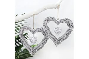 LIKEUDO 2 pcs Artificial Wicker Heart Wreath Wall Hanging Rattan Decoration Door Diy Grapevine Hearts Decor Wedding Party Decoration