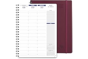 POPRUN Agenda 2025 2026 Semainier A4 en Français - Intervalles de 15 minutes, 12 Mois D'Août 2025 à Juil 2026 Scolaire, Couverture Souple Spirale, Papier 100g/m², Bordeaux