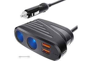 NOLANSEND Quick Charge 3.0 Automobile Chargers, 120W 2-Way Cigarette Lighter Splitter DC 12V Power Socket Extension with Dual USB Quick Chargers for Sat Nav,Dashcam, iPhones, iPad, Android,laptop and More