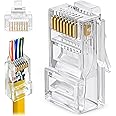 RJ45 Cat5/5e Pass Through Connectors 100 Pack - UTP RJ45 Ethernet Connector - Crimp Connectors Network Plug for Solid Wire and Standard Cables