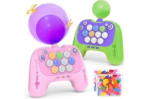 fygurso Handheld Speed Pushing Game Machine with Balloons 2-Player Fidget Game Light Up Quick Push Game Fast Push Puzzle Game Console for Age 8+ Kids Adults-Pink+Green
