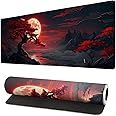 Extended Gaming Mouse Pad, Large Desk Mat XL Anime Mouse Pad Waterproof with Stitched Edges, Non-Slip Desktop Pad for Home and Office, Level Up Your 31.5x11.8 Inch (Darkness Red Moon)