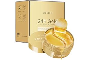 Ledeak 24K Gold Eye Mask, 60 Pcs Hydrating Under Eye Patches for Women Men, Anti Wrinkle Under Eye Gel Patches, Eye Gel Pads Skincare Set for Reduce Puffy and Dark Circles