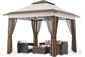 Bealife Pabellón Pop-Up 3,35x3,35m con Altura Ajustable – Gazebo Impermeable para Exteriores con Mosquitero, Protección UV y Bolsa con Ruedas Tonnelle Avec parois latérales Beige (Beige, 3 x 3)