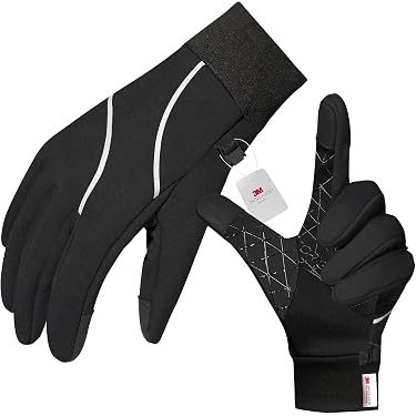 Katx Guanti da Ciclismo Touchscreen Termici Invernali Neri, Antivento e Antiscivolo, Fodera in Pile, Guanti Caldi per Uomo Donna (M, Nero