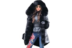 Aox Women Winter Faux Fur Hooded Coat Lady Warm Lined Thicken Parka Jacket Plus Size Outdoor Overcoat