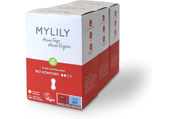 MYLILY® Lot de 3 protège-slips en coton 100% coton biologique 0% chimique | 96 protège-slips sans parfum | Protection fiable pendant la période Super fine