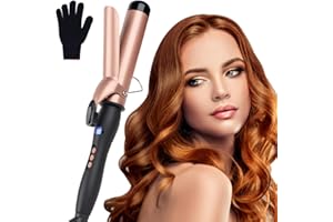 Bizcasa lokówka 25 mm ceramiczna lokówka jonowa ujemna lokówka LCD regulowana temperatura 140-230℃, szybkie nagrzewanie z rękawicą zapobiegającą oparzeniom dla dużych loków (25 MM)