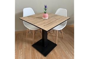 Generico Mesa de bar | Bistrot | Restaurante cuadrado con pie central 60/70/80 cm colores surtidos (Aspen Oak - Negro, 70 x 70)