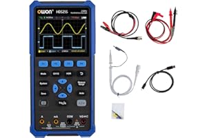 OWON HDS25S 3 in1 Hand Digitaloszilloskop, 25 MHz Bandbreite, 2 Kanal Digitaloszilloskop mit 1 Kanal Wellenformgenerator, 20000 Zähl Multimeter, mit USB Typ C und 3,5 Zoll LCD Display