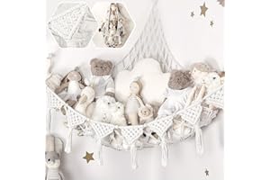 Lunriwis Toy Hammock for Stuffed Animals, Hand Woven Plush Macrame Teddy Bear Storage Toy Hammock, Boho Decor Girls Bedroom Accessories for Nursery,Kids Bedroom (White)