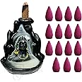 J JIYANSH CREATION Jiyansh Creation Combo Pack of Lord Shiva Adiyogi Backflow Fountain Smoke Incense Holder With 15 Units Of Fragrance Incense Cones (10 Cm, Black, Polyresin), Conical
