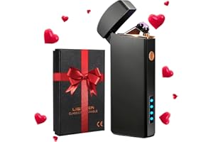 Cadeau Saint Valentin pour Homme, Coquimbo Briquet Electrique Rechargeable Briquet Double Arc avec USB Câble, Longue Durée Coupe-Vent Briquet pour Bougie, Barbecue, Cadeau Anniversaire Homme/Femme