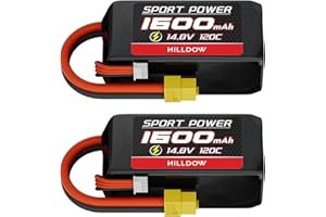 Hilldow RC Battery 4S LiPo Akku 14,8V 120C 1600mAh mit XT60 Stecker, 2 Pack Lipo Battery Rechargeable für RC Flugzeug UAV Drohne FPV