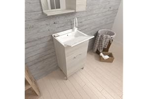 Kiamami Valentina Lavadero 45 cm con 1 Puerta Efecto Madera Gris y Lavabo con Tabla extraíble | Pratico