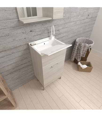 Mobile Lavatoio Wash GLOUPIE - In Resina Bianca Con Vasca, Made In Italy