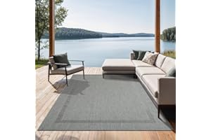 ‎THE CARPET the carpet Mistra - robuster Outdoor Teppich, modern, Wetterfest & UV-beständig, für Balkon, Terrasse und Wintergarten Aber auch für die Küche geeignet, flachgewebt, Bordüre, Grau, 200 x 280 cm