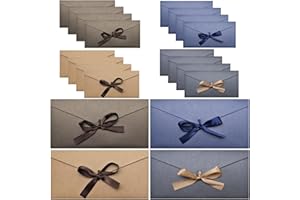 FORYNXHWIN 20pcs Gift Envelopes - Coloured Vintage Kraft Envelopes with Ribbons for Greeting Cards, Gift Card, Invitations, Mother’s Day, Thanksgiving, Christmas, Valentine’s Day (22x10.8cm, 4 Colors)