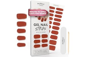 MOYOU LONDON Semi Cured Gel Nail Strips Autumn - 20 Pcs. Waterproof Gel Nail Wraps, Cures in Sunlight or UV/LED Lamp, Lasts Up to 2+ Weeks, Stretchable, Easy to Apply & Remove, Vegan & Cruelty-Free