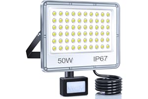 YIQIBRO Projecteur LED Exterieur Detecteur de Mouvement 50W, 5000LM 7000K Spot LED Extérieur Detecteur de Mouvement, IP67 Etanche Eclairage Exterieur pour Jardin, Patio, Garage