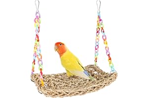 AKONE Hamac en paille naturelle pour oiseaux, niches, niches de couchage, accessoires de cage à oiseaux, jouet pour oiseaux, nid d'oiseaux, hamac suspendu pour perruches, calopsittes, pinsons,