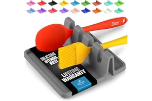 Zulay Kitchen utensilios de cocina de silicona resto con goteo pad para utensilios varios, resistente al calor, sin bpa cuchara descanso y la cuchara titular de tapa de la estufa, utensilios de cocin