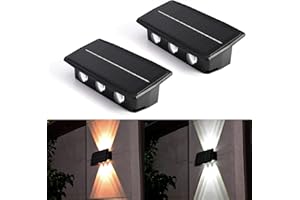 kpslucerna Lampade solari a LED per esterni, 2 colori, per balcone, giardino, esterni, recinzione, IP65, decorazione per terrazze, 6 LED, illuminazione per ponte (2 pezzi)