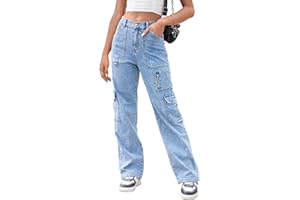 IVIR Cargo Pants Women High Waist Wide Leg Casual Pants with 7 Pockets Stretchy Drawstring Baggy Y2K Trousers