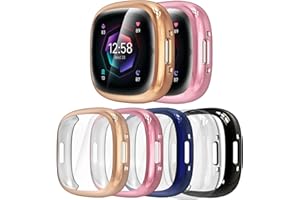Bigqin Case Compatible for Fit bit Versa 4 / Sense 2, 5 Pieces Soft TPU Cover with Screen Protector, Full Protection, Anti-scratched Cases,Black, Rose Pink, Transparent, Blue, Rose Gold
