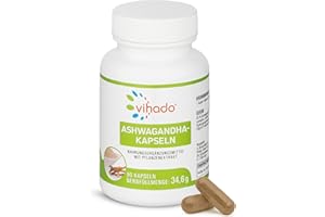 ‎VIHADO Vihado Ashwagandha Kapseln – vegane Kapseln mit Ashwagandha Extrakt – hochdosiert mit 250 mg Wurzelextrakt / Kapsel – Nahrungsergänzungsmittel für innere Balance – 90 Kapseln