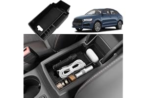 Coleya Vano Portaoggetti per Bracciolo Compatibile con Audi Q3 8U 2013-2018, Scatola Portaoggetti del Bracciolo Centrale, Audi Q3 Organizer per Braccioli con Tappetino Antiscivolo (Nero)