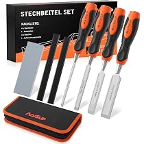 Set De Ciseaux à Bois Professionnels 4 Pièces - 6,12,19,25mm Avec Pierre à Aiguiser Et Sac