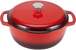 Amazon Basics Casseruola in ghisa smaltata, Rotondo, 6.9 L, Rosso