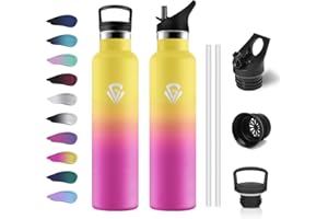 KOLLYKOLLA Borraccia Termica 1L, Bottiglia Termica a Prova di Perdite, senza BPA, Riutilizzabile, Facile Pulizia, Borraccia Acciaio Inox con Cannuccia, Termos per Adulto, Campeggio, Ciclismo, Viaggio, Yoga