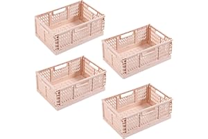 EURXLQ 4 Cestino Portaoggetti Pieghevoli, Impilabili in Plastica, Rosa, 43x29x17cm