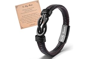 VU100 Men Bracelet Valentines Day Gift for Him Leather Bracelet To My Man Bracelet Love You Forevere Bracelet Gifts for Boyfriend Husband Men (Black/Brown)-With Gift Box
