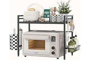 NETEL Regał z możliwością rozszerzenia do kuchenki mikrofalowej, 2-stopniowy stojak na kuchenkę mikrofalową, regał stojący na blat roboczy, regał piekarniczy z uchwytem na ręczniki papierowe i regałem