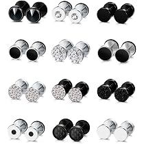 14 Paar Ohrringe Set Für Herren – Edelstahl, Schwarz & Silber, Ohrstecker, Tunnel, Creolen