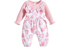 Refein Newborn Baby Girl Clothes Ruffle Long Sleeve Romper Bodysuit Cotton Ribbed Bowknot Jumpsuit Onesie Outfit Set