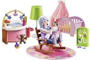Playmobil 70210 Chambre de bébé - Dollhouse - avec Deux Personnages, lit bébé, Table à Langer, Lampe sur Pied, Fauteuil à Bascule et des Accessoires - pour aménager la Grande Maison - Dès 4 Ans