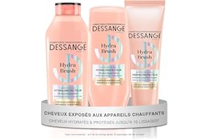 DESSANGE - Routine Cheveux Hydra-Protectrice Hydra Brush - Shampoing 280ml + Après-Shampoing 225ml + Lait Brushing 140ml - Hydrate & Protège La Fibre - Cheveux Exposés Aux Appareils Chauffants