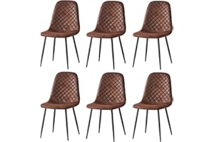 AINPECCA Set of 6 Dining Chairs Suede Seat with Metal Legs Dressing Lounge Home (Brown, 6)