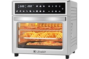 LLIVEKIT Horno Freidora Aire 26 L, Air Fryer con 12 Programas y Temporizador, Horno Freidora de Aire Caliente Pantalla Táctil LED, Airfryer 1700 W, Freidora sin Aceite Acero Inoxidable, 7 Accesorios