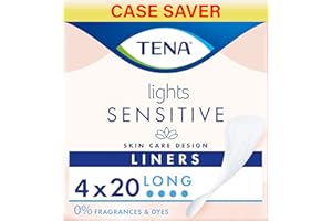 Tena Lights Long Liner, 80 Incontinence Liners (4 x 20 Packs) for Women with Sensitive Skin, Breathable and Unscented Liner for Light Bladder Weakness and Incontinence