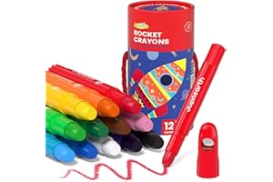 JUPITEARTH 12 Colours Twistable Rocket Crayons for Toddlers Aged 1–3,Non-Toxic Washable Crayons for Children 4–8 with Storage Tub–Smooth,Easy-Grip Art Supplies,Perfect Colouring Gift for Boys&Girls
